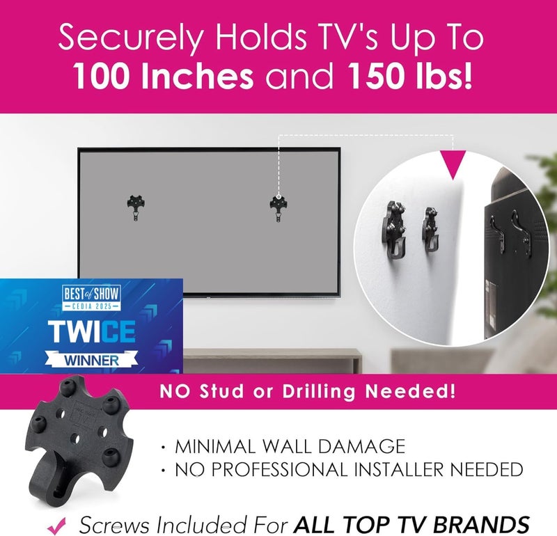 Hang Smart TV HangSmart TV® Wall Mount NO Stud - Original & Patented Easy Install, DIY for 19-100" TVs, Holds Up to 150LBS, Fits Most LED LCD Flat Screens & Monitors, Includes Hardware - Image 3